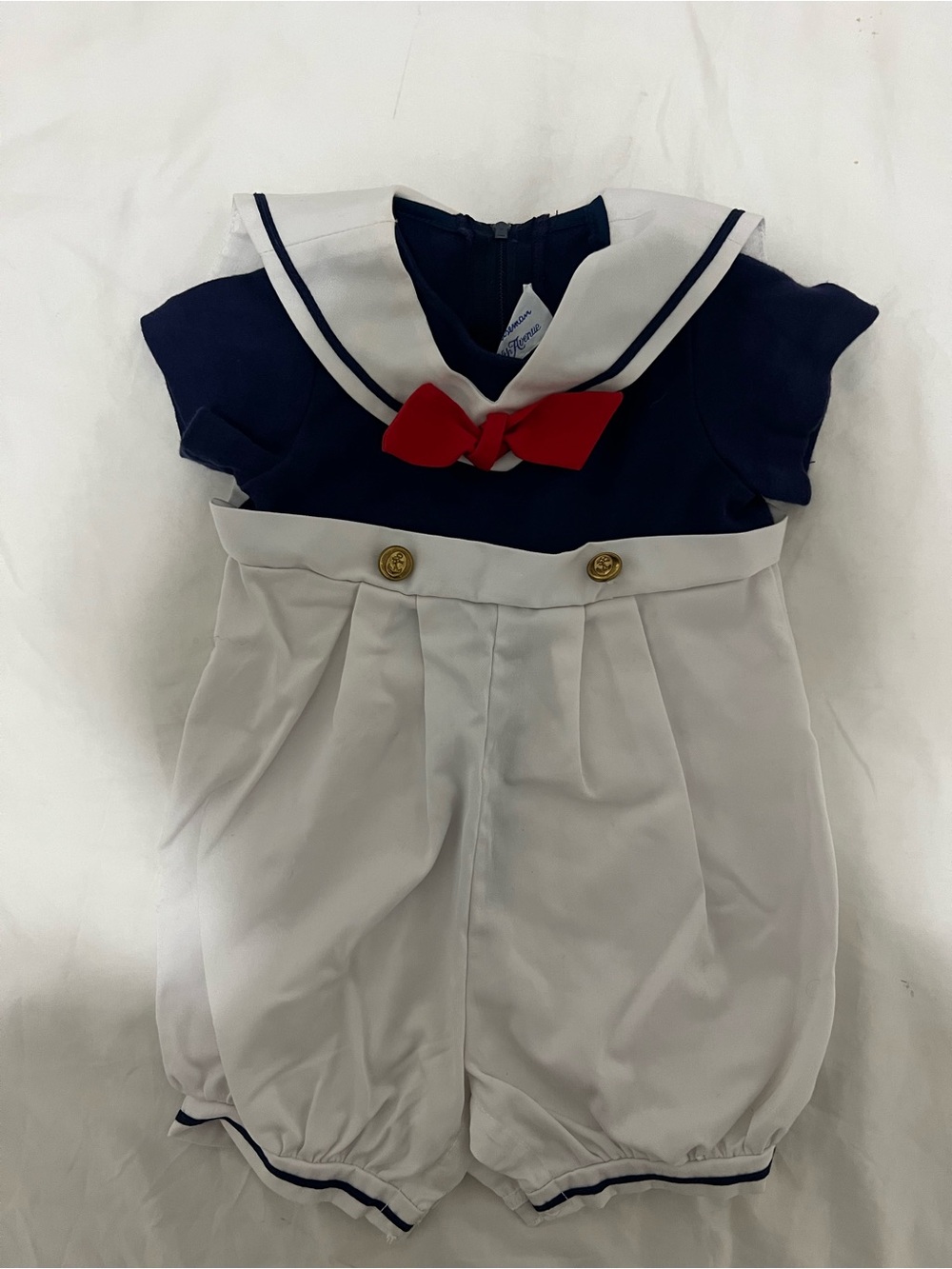 Navy & White Sailor Romper with Red Bow
